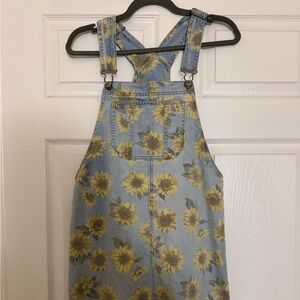 American Eagle Outfitters Light Blue Denim Sunflower Overall Dress